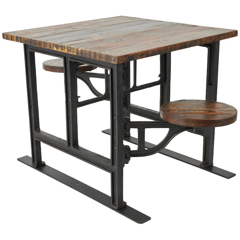 Teak Wood Dining Table with Attached Seats - Brown -