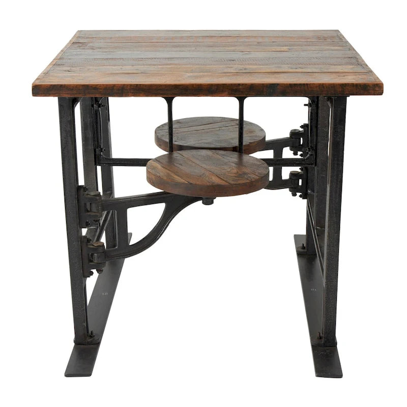Teak Wood Dining Table with Attached Seats - Brown -