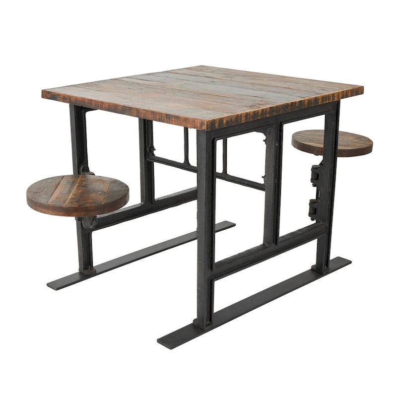 Teak Wood Dining Table with Attached Seats - Brown -