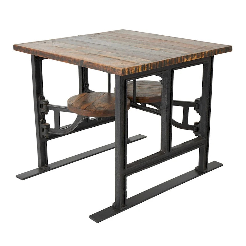 Teak Wood Dining Table with Attached Seats - Brown -