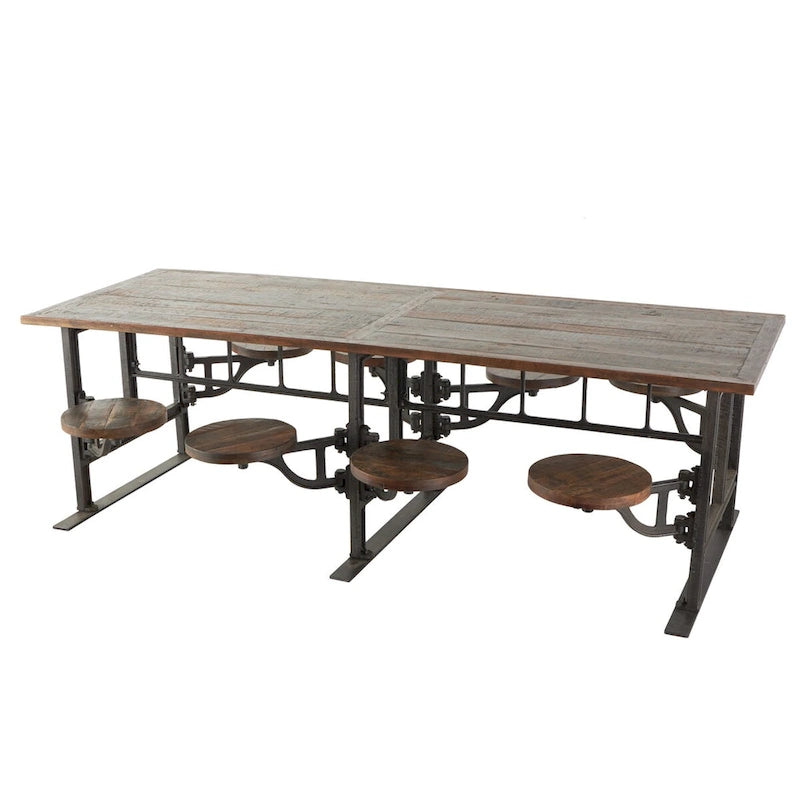 Teak Wood Dining Table with Attached Seats - Brown -