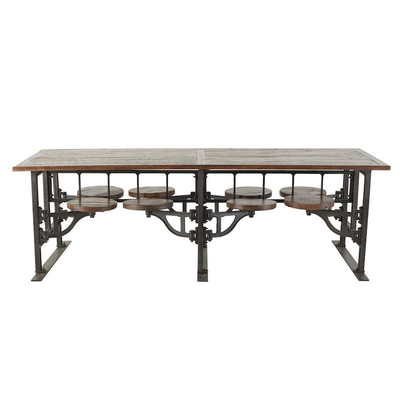Teak Wood Dining Table with Attached Seats - Brown -