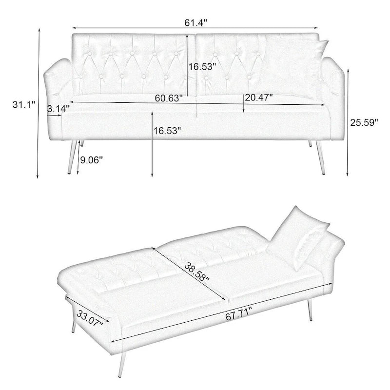 Futon Sofa Bed, Faux leather Foldable Couch Convertible Loveseat Sleeper Daybed with Adjustable Armrests for Small Space