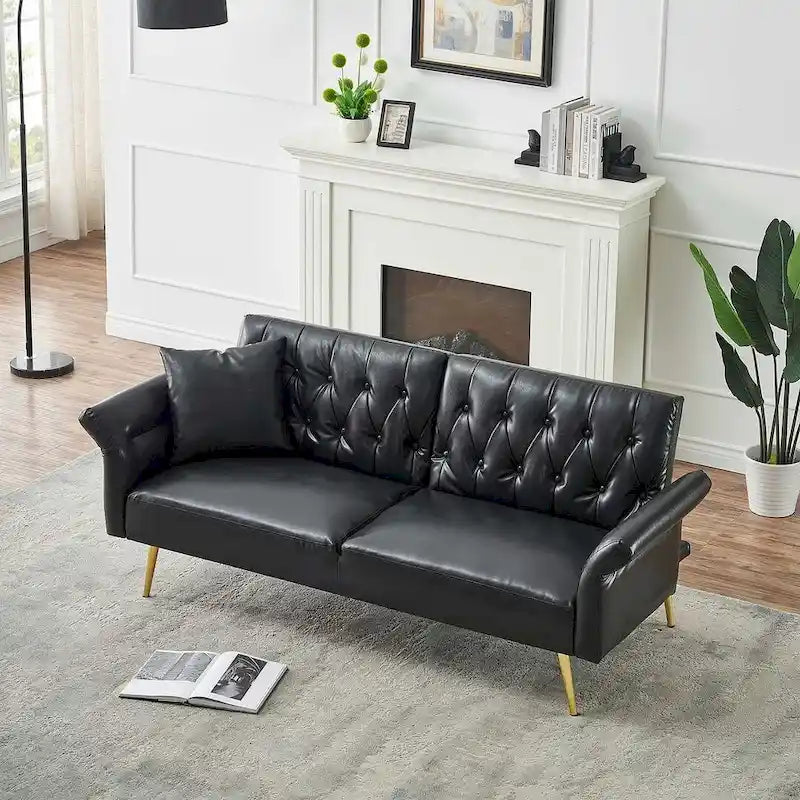 Futon Sofa Bed, Faux leather Foldable Couch Convertible Loveseat Sleeper Daybed with Adjustable Armrests for Small Space