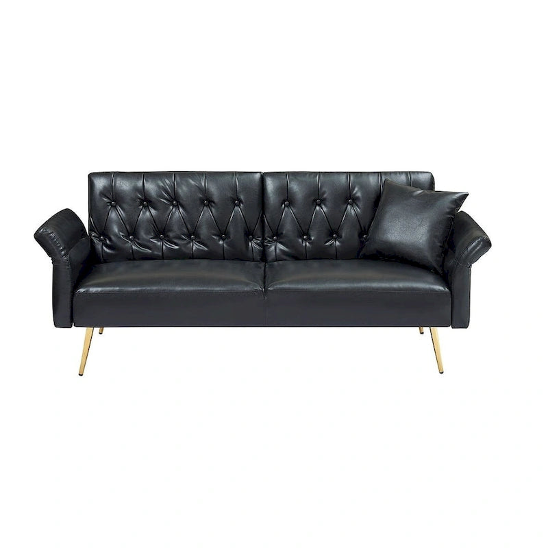 Futon Sofa Bed, Faux leather Foldable Couch Convertible Loveseat Sleeper Daybed with Adjustable Armrests for Small Space