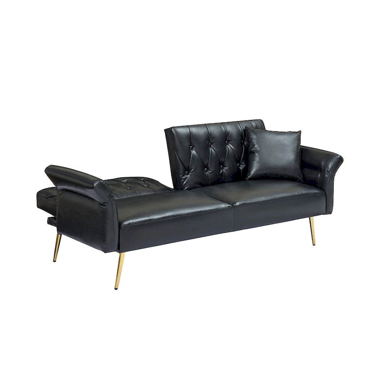 Futon Sofa Bed, Faux leather Foldable Couch Convertible Loveseat Sleeper Daybed with Adjustable Armrests for Small Space