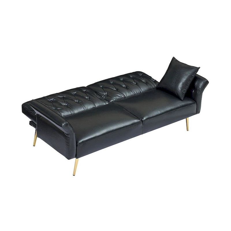 Futon Sofa Bed, Faux leather Foldable Couch Convertible Loveseat Sleeper Daybed with Adjustable Armrests for Small Space