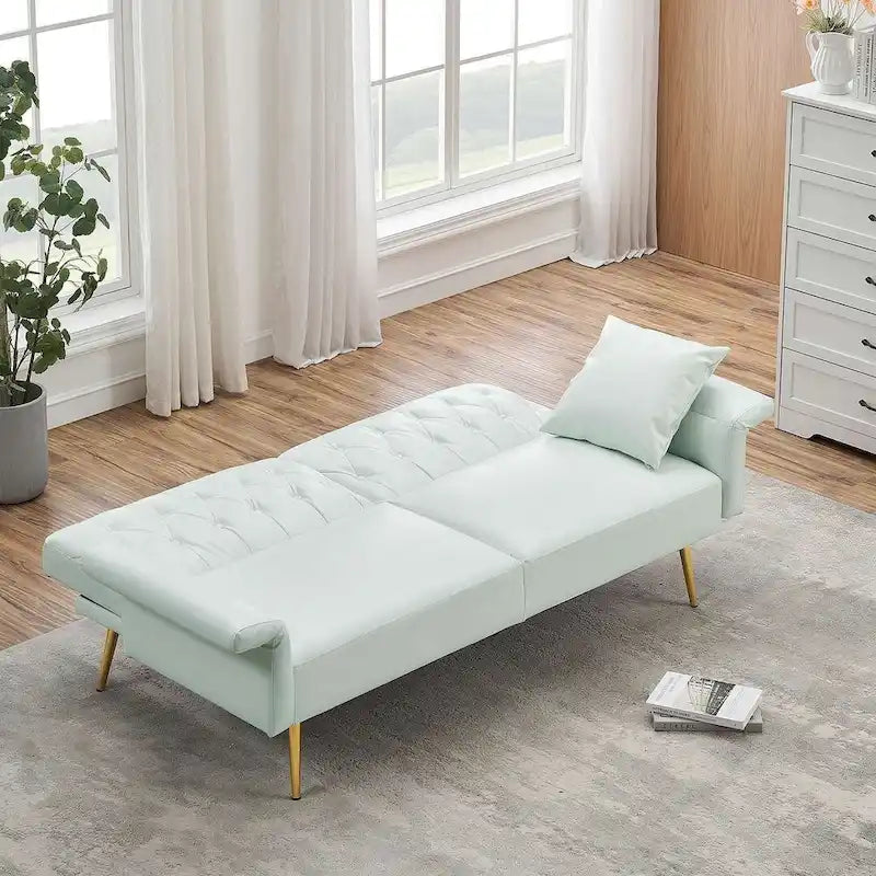Futon Sofa Bed, Faux leather Foldable Couch Convertible Loveseat Sleeper Daybed with Adjustable Armrests for Small Space