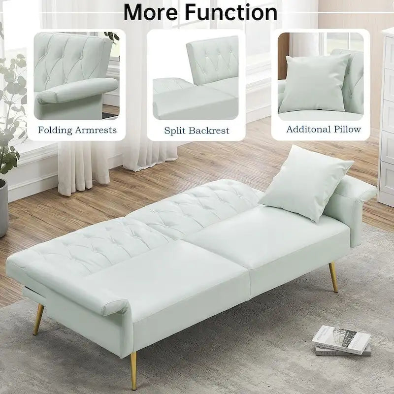 Futon Sofa Bed, Faux leather Foldable Couch Convertible Loveseat Sleeper Daybed with Adjustable Armrests for Small Space