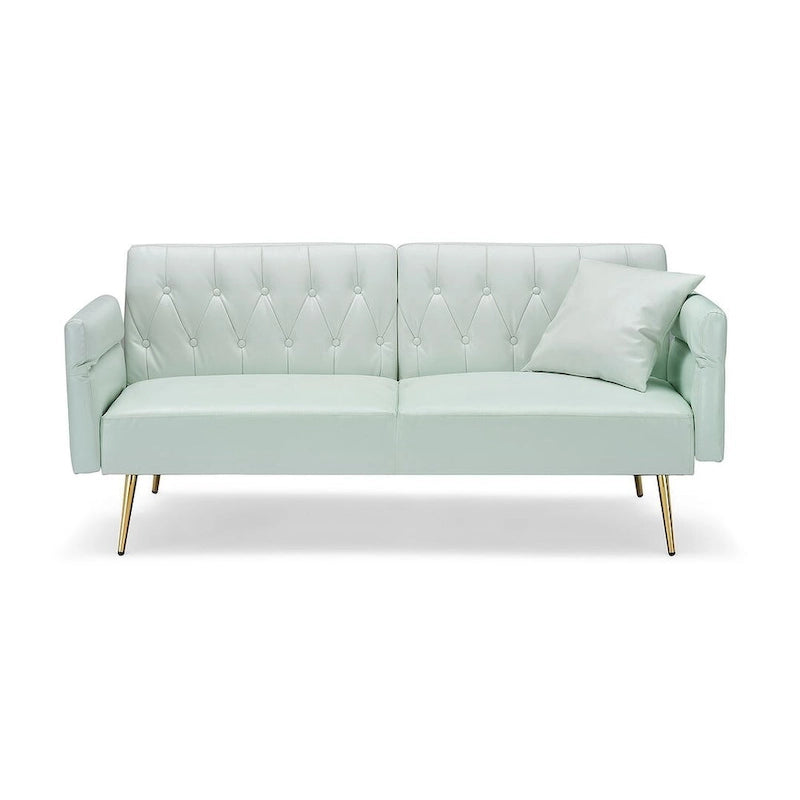 Futon Sofa Bed, Faux leather Foldable Couch Convertible Loveseat Sleeper Daybed with Adjustable Armrests for Small Space