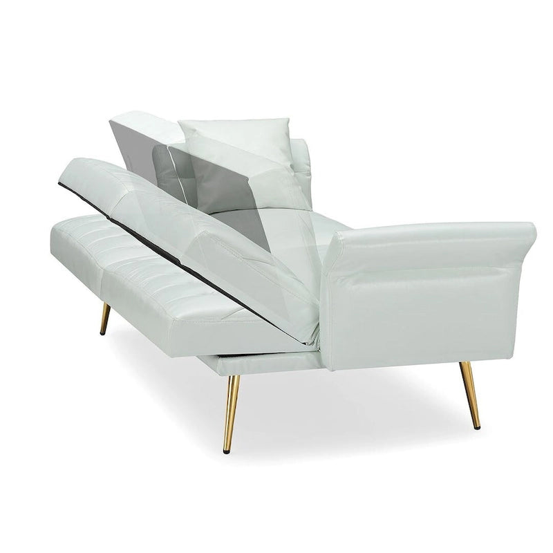 Futon Sofa Bed, Faux leather Foldable Couch Convertible Loveseat Sleeper Daybed with Adjustable Armrests for Small Space
