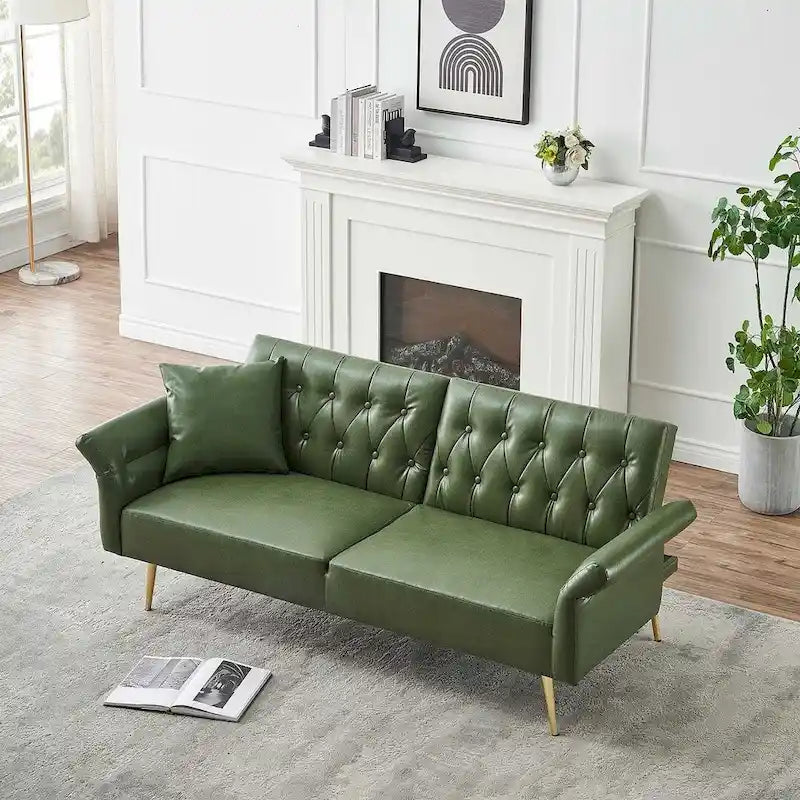 Futon Sofa Bed, Faux leather Foldable Couch Convertible Loveseat Sleeper Daybed with Adjustable Armrests for Small Space