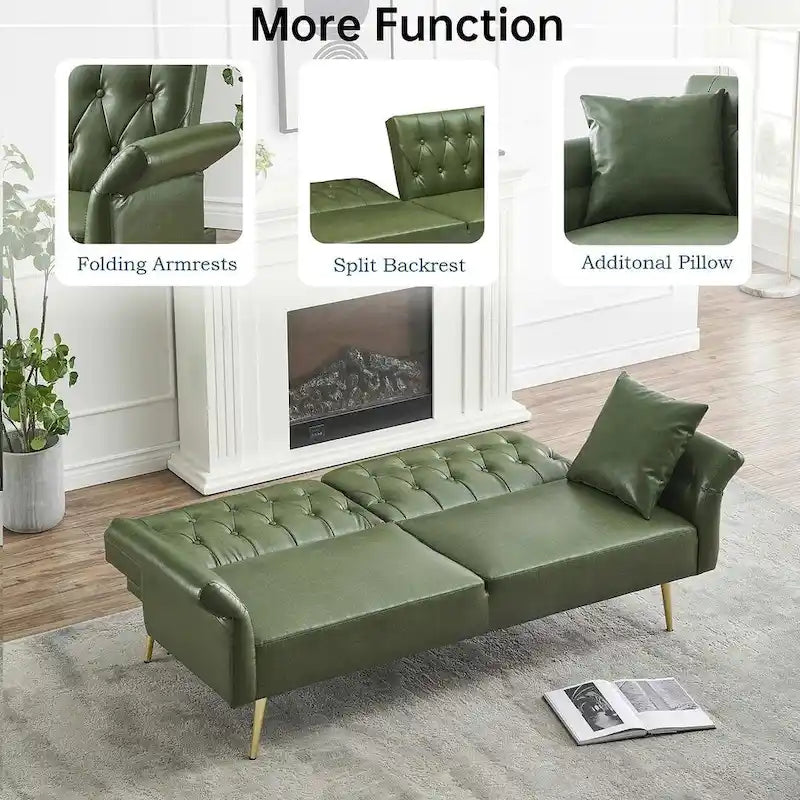 Futon Sofa Bed, Faux leather Foldable Couch Convertible Loveseat Sleeper Daybed with Adjustable Armrests for Small Space