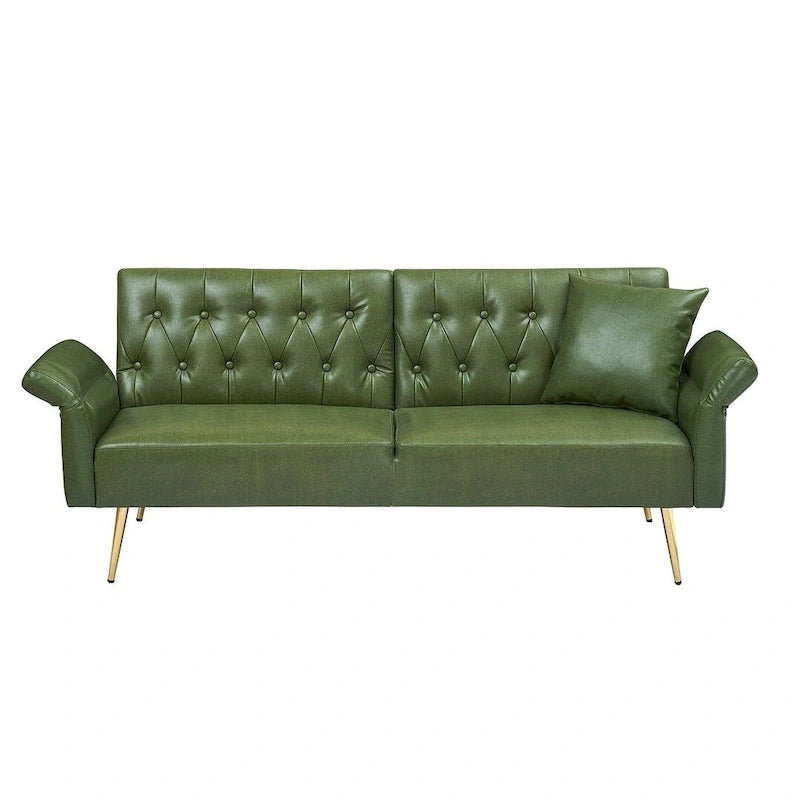 Futon Sofa Bed, Faux leather Foldable Couch Convertible Loveseat Sleeper Daybed with Adjustable Armrests for Small Space