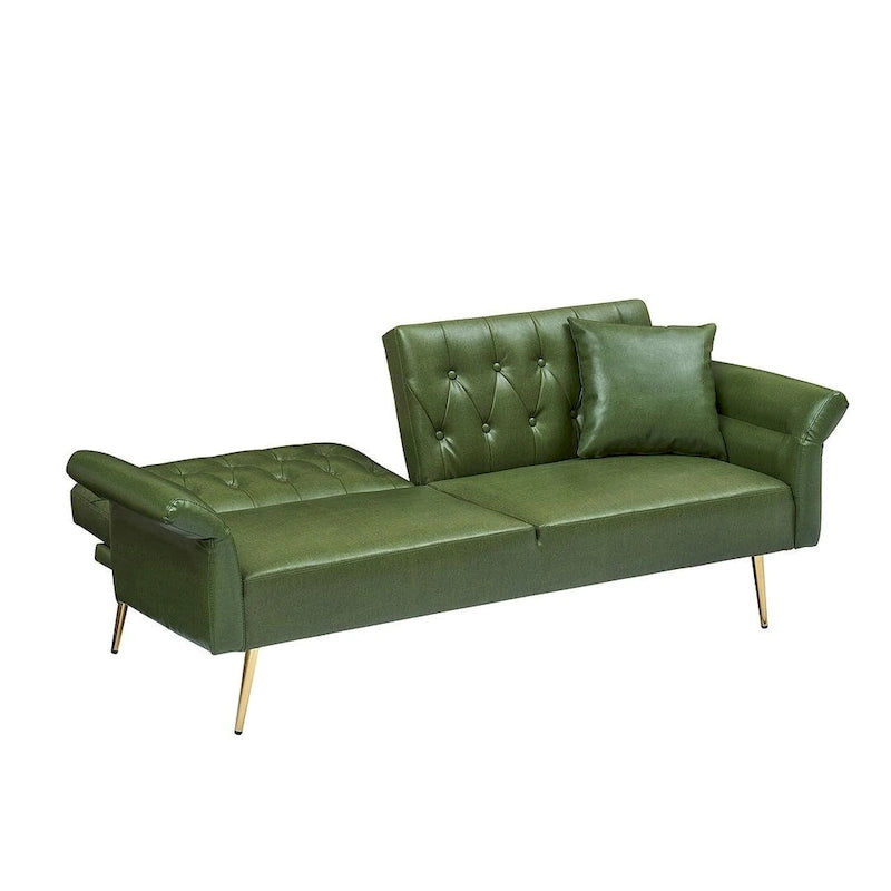 Futon Sofa Bed, Faux leather Foldable Couch Convertible Loveseat Sleeper Daybed with Adjustable Armrests for Small Space