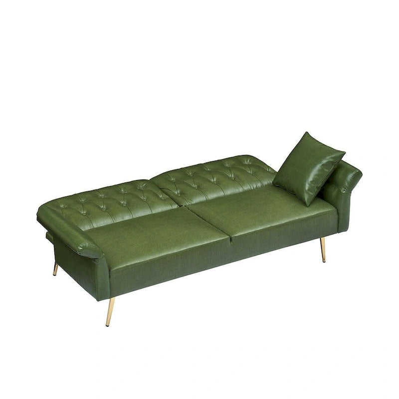 Futon Sofa Bed, Faux leather Foldable Couch Convertible Loveseat Sleeper Daybed with Adjustable Armrests for Small Space