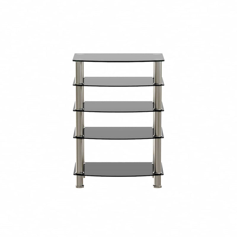 5-Tier Tempered Glass Side Table Stainless Steel Frame End Table for Living Room, Bedroom, Black