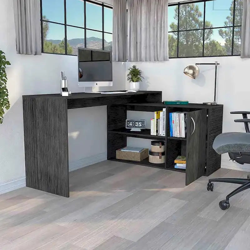 L-Shaped Desk for Office,Living Room ,Apartment, Smokey Oak