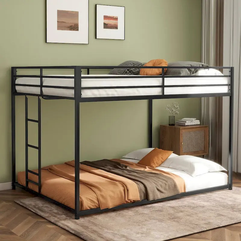 Adin Modern Full Over Full Bunk Bed with Black Metal Guard Rail by