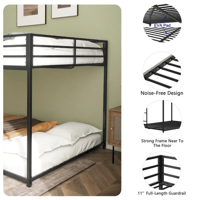 Adin Modern Full Over Full Bunk Bed with Black Metal Guard Rail by