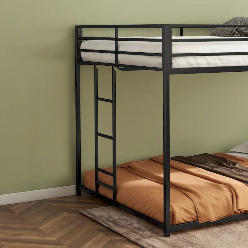 Adin Modern Full Over Full Bunk Bed with Black Metal Guard Rail by