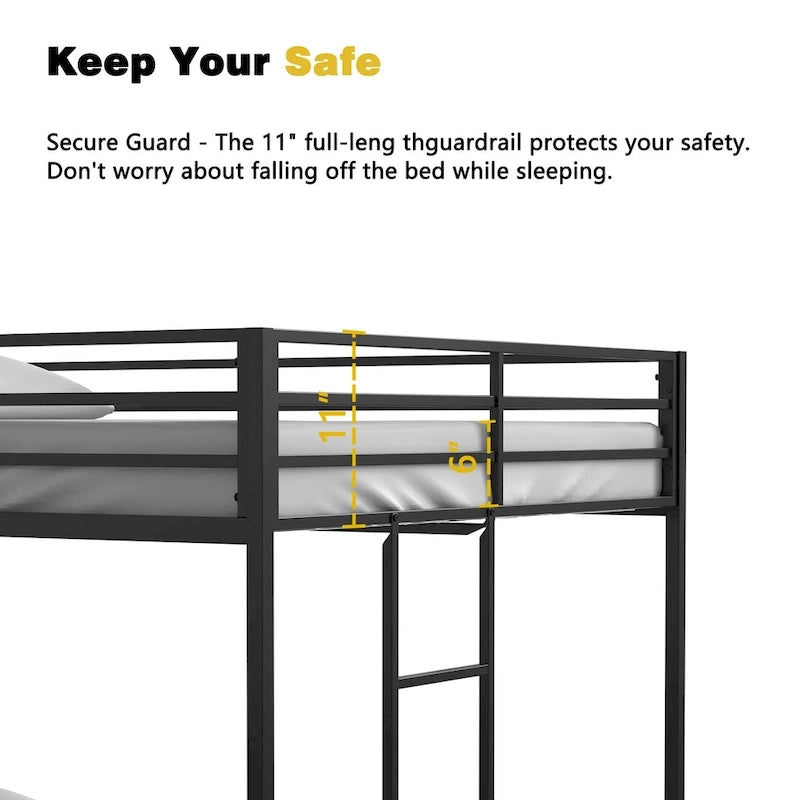 Adin Modern Full Over Full Bunk Bed with Black Metal Guard Rail by