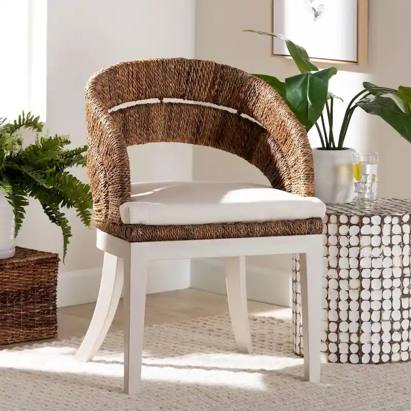 Ubud Bohemian ural Seagrass and Mahogany Wood Dining Chair