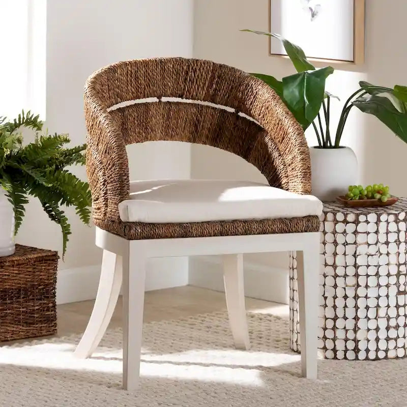 Ubud Bohemian ural Seagrass and Mahogany Wood Dining Chair