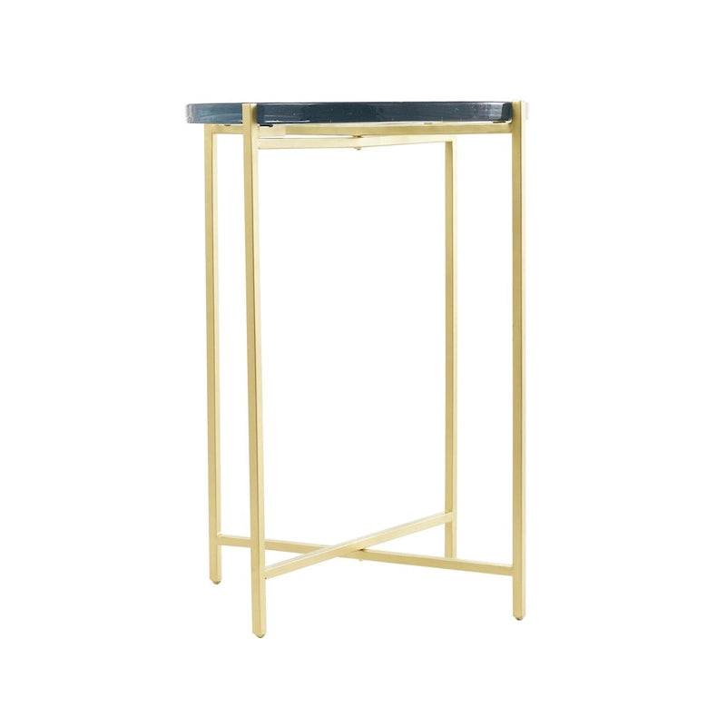 Metal X-Shaped Side End Accent Table with Textured Glass Tabletop - Gold or Black-