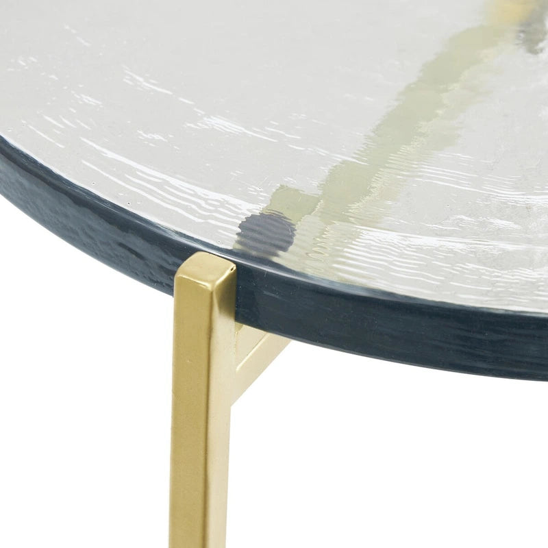 Metal X-Shaped Side End Accent Table with Textured Glass Tabletop - Gold or Black-