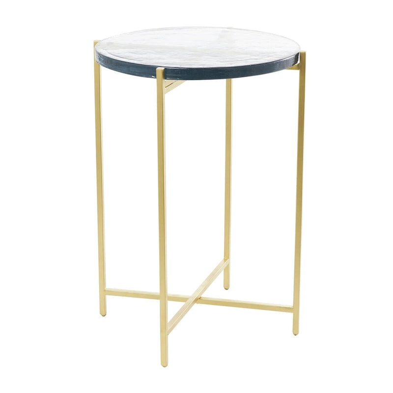 Metal X-Shaped Side End Accent Table with Textured Glass Tabletop - Gold or Black-