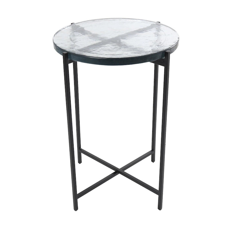 Metal X-Shaped Side End Accent Table with Textured Glass Tabletop - Gold or Black-