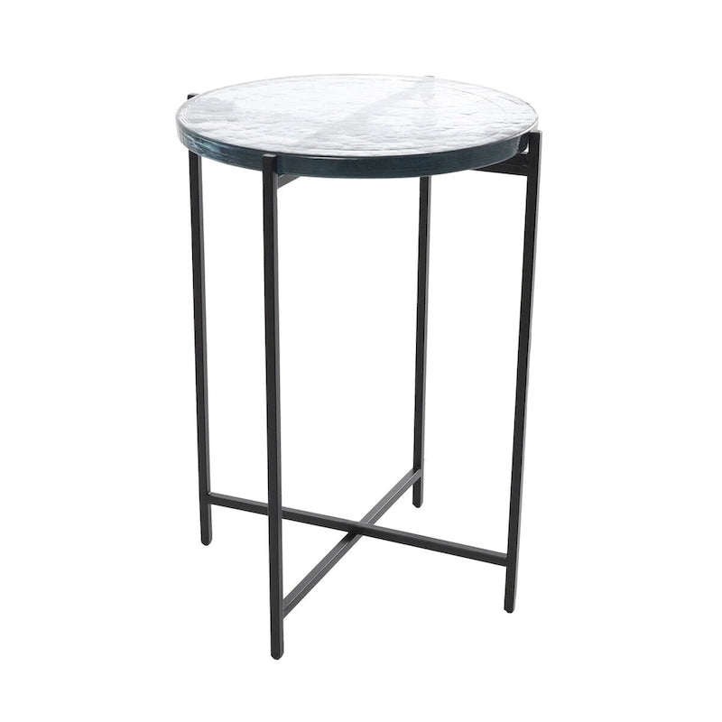 Metal X-Shaped Side End Accent Table with Textured Glass Tabletop - Gold or Black-