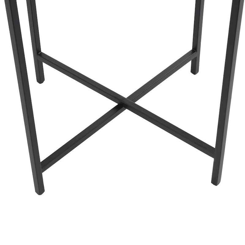 Metal X-Shaped Side End Accent Table with Textured Glass Tabletop - Gold or Black-