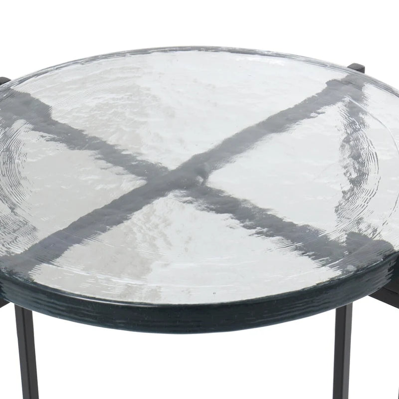 Metal X-Shaped Side End Accent Table with Textured Glass Tabletop - Gold or Black-