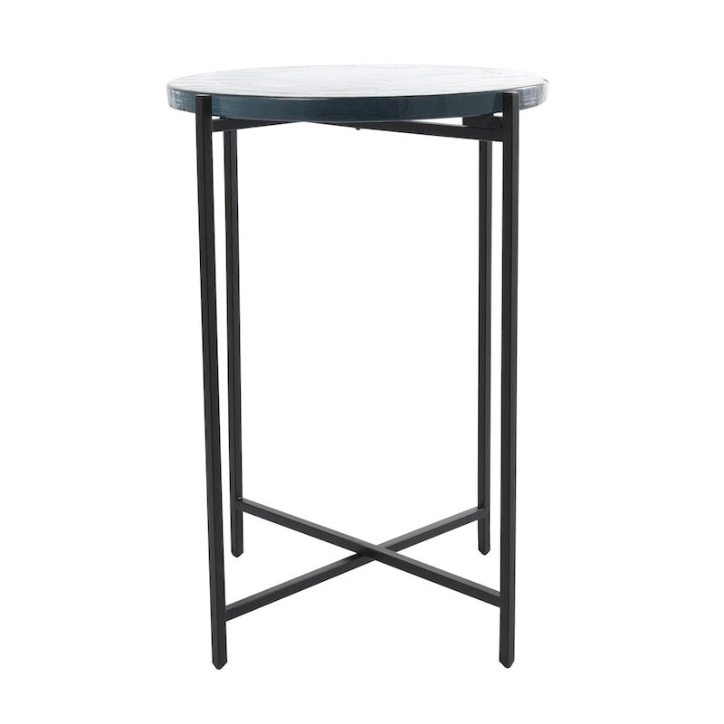 Metal X-Shaped Side End Accent Table with Textured Glass Tabletop - Gold or Black-
