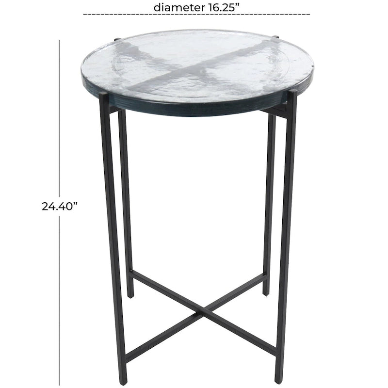 Metal X-Shaped Side End Accent Table with Textured Glass Tabletop - Gold or Black-
